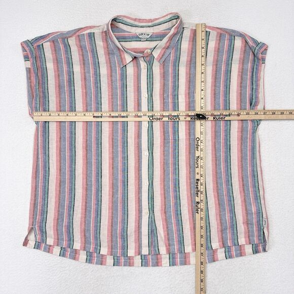 Orvis Top Women’s Size XXL Multicolor Striped Linen Blend Button Front Cuff - Picture 9 of 11